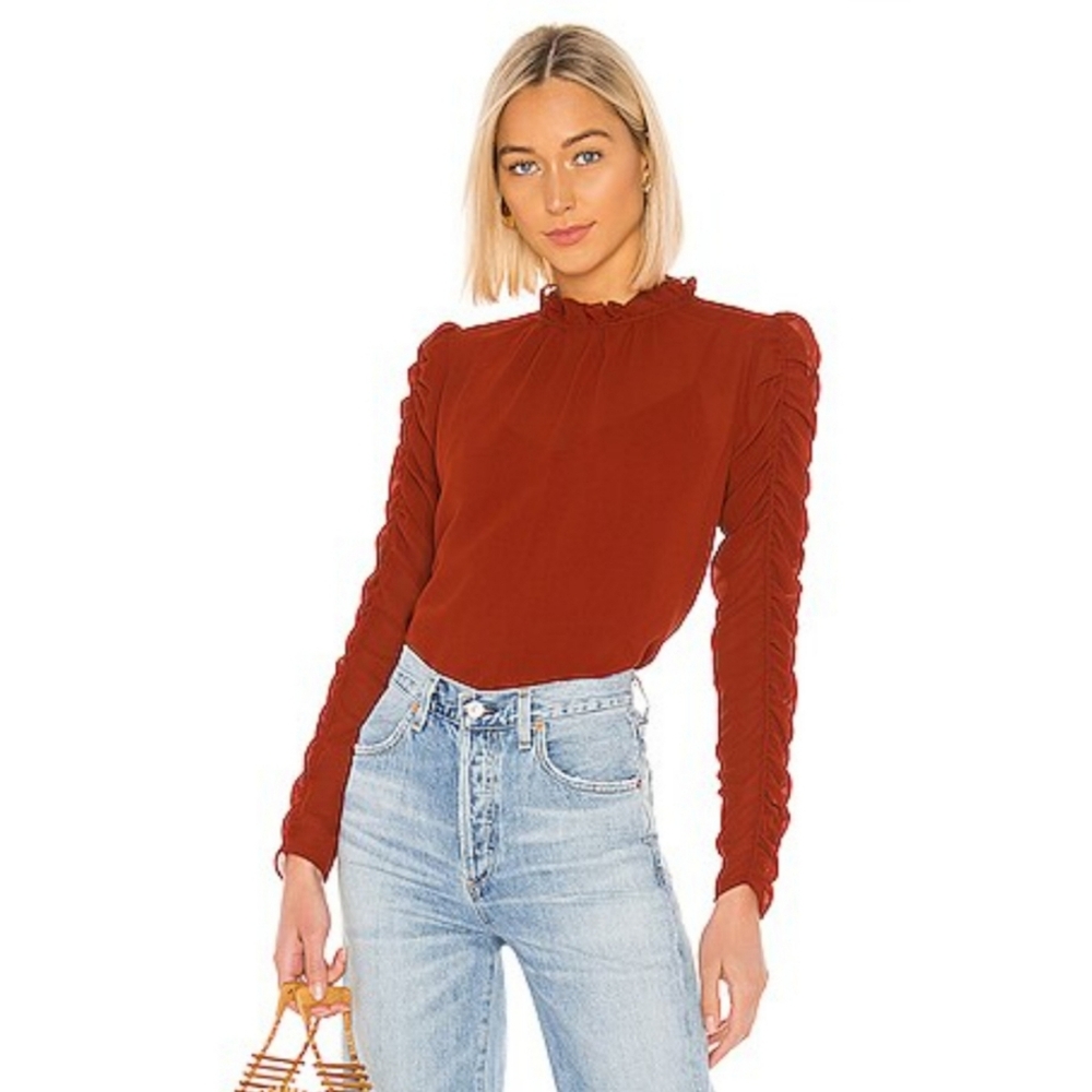 🆕️ See By Chloe Ruched Long Sleeve Blouse in Earthy Red Sz US 4 Coquette
